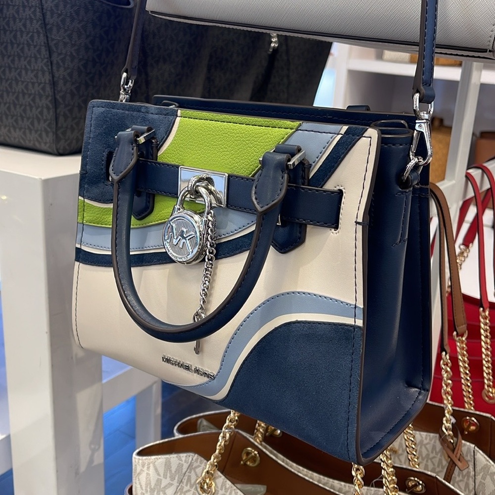 Michael Kors Hamilton Small Satchel Shoulder Crossbody Bag 
Navy Multi 
NWT - Picture 6 of 16